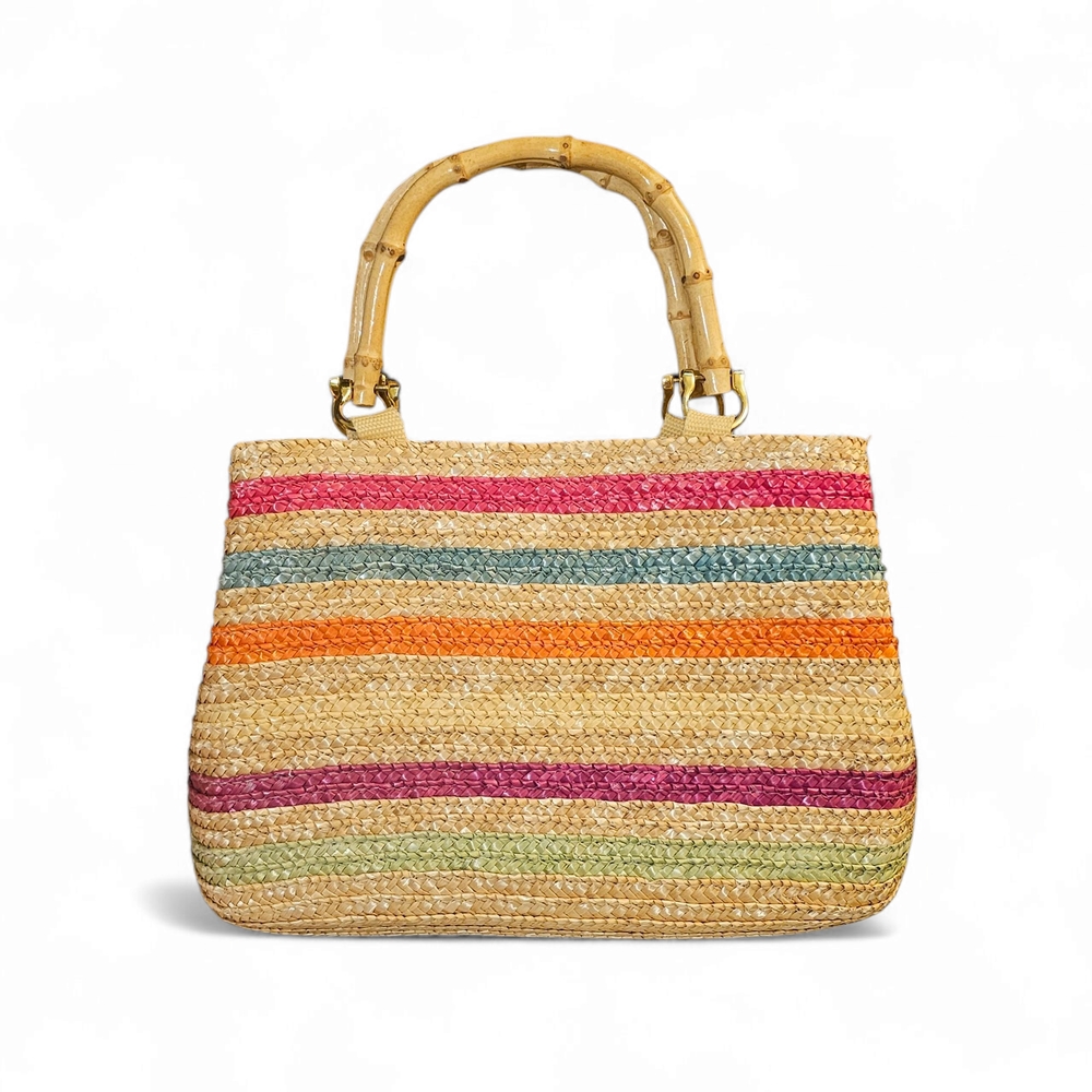 Multicolor Striped Woven Handbag